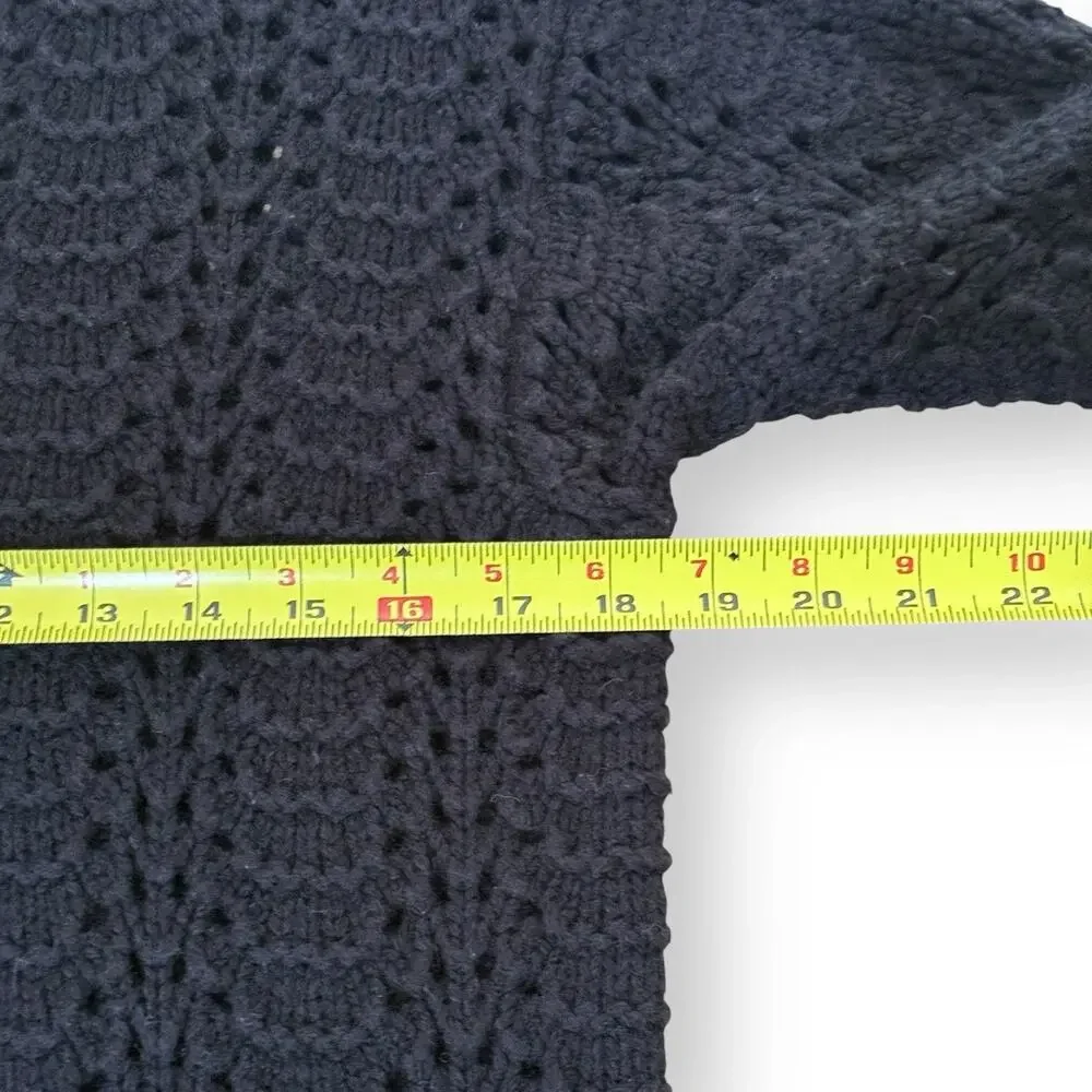 Velvet by Graham & Spencer Alpaca Wool Open Knit Sweater S Black Textured